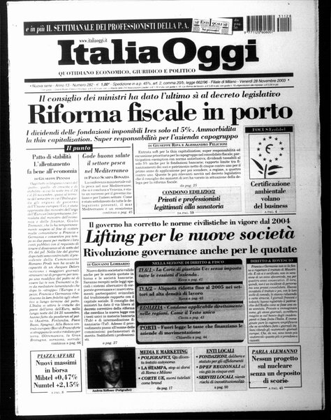 Italia oggi : quotidiano di economia finanza e politica